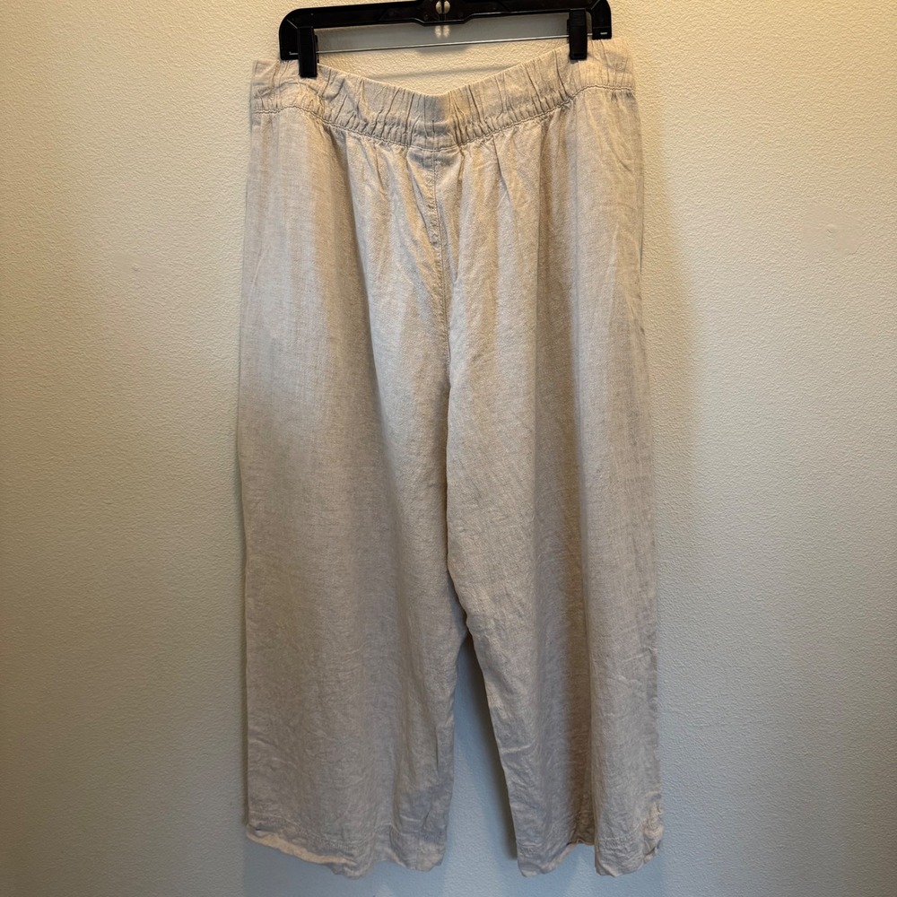 Lane‎ Bryant Linen Blend Wide Leg Cropped Pants Oatmeal Beige 18P Petite Coastal - Picture 8 of 13